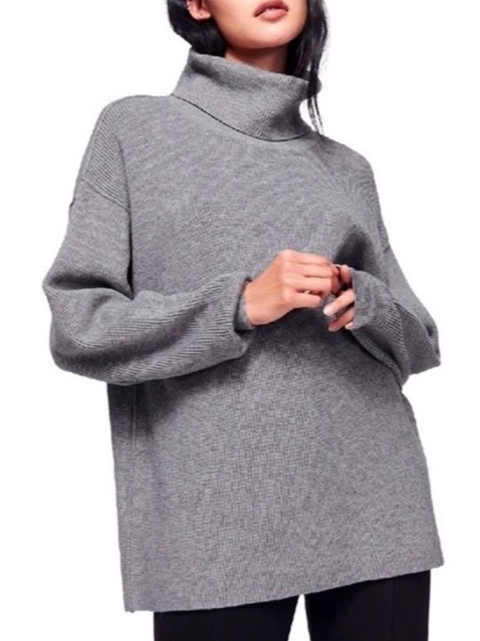 Free People Oversized Ribbed Turtleneck Tunic Sweater Gray Size M